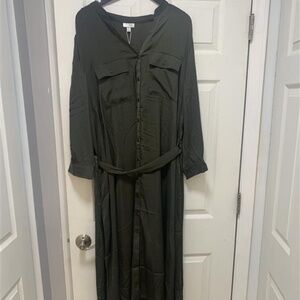 City Chic Belted Shirt Dress - Olive 18/M